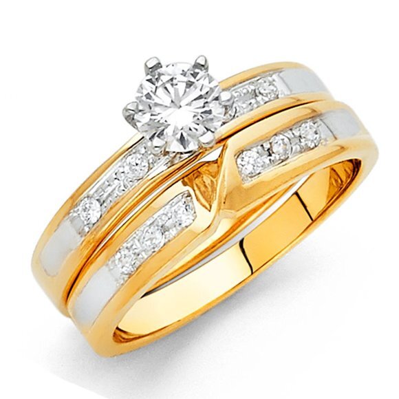 14k Solid Gold Engagement Ring with Wedding Band - Picture 1 of 8